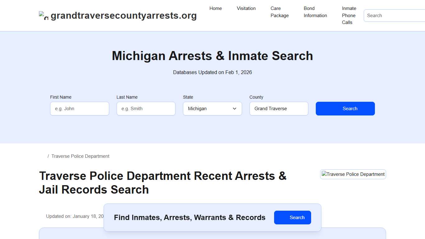 Traverse Police Department, MI Arrests, Records, Jail Roster Lookup