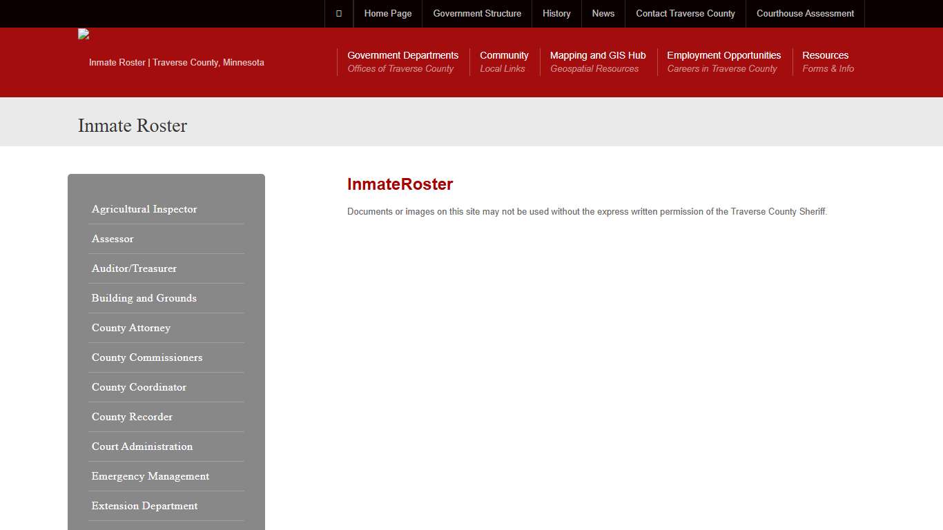 Inmate Roster Traverse County, Minnesota